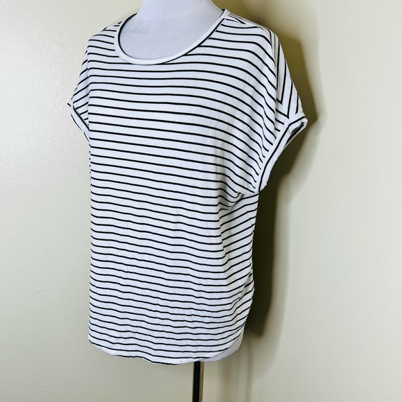 Buffalo David Bitton Top MED Jersey Knit Striped Black White Terry Cloth Dolman - Picture 2 of 7